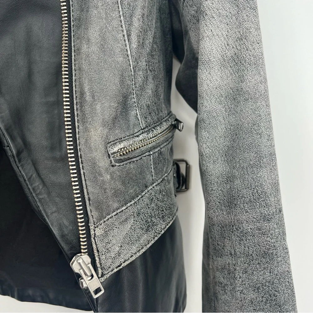 Muubaa Crackle Black Lamb Leather Biker Motorcycle Jacket Quilted Zip Up 6 - Picture 7 of 16